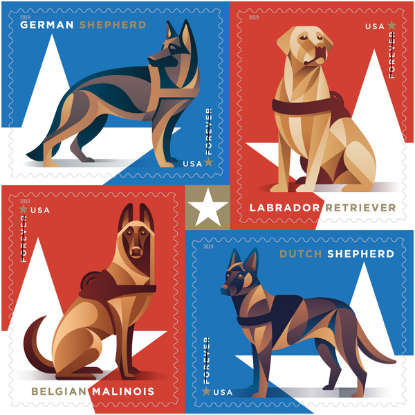 2019 Military Working Dogs U.S. Forever Postage Stamps, Ideal for Stamp Collectors & Gifting