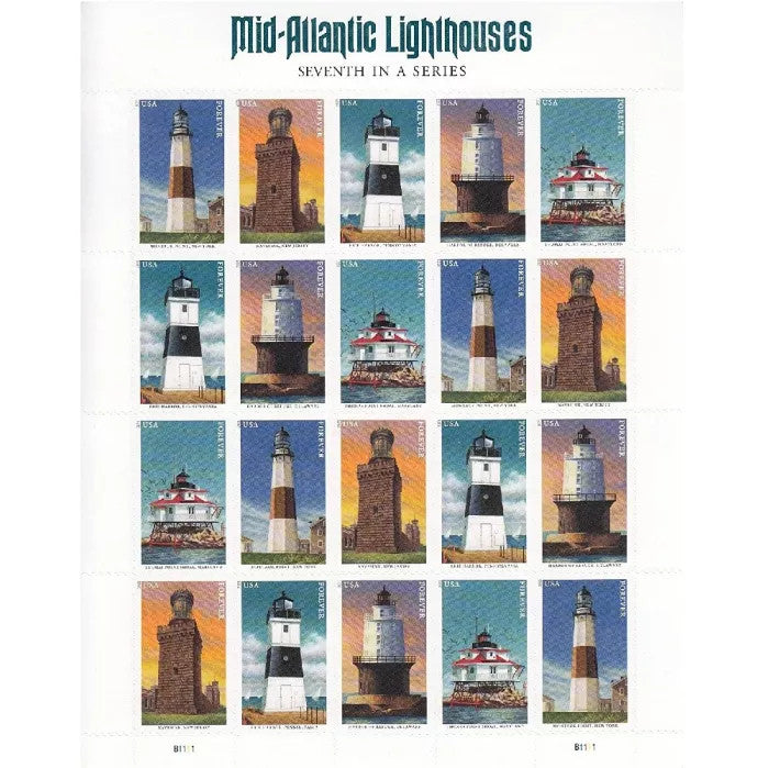 2021 Mid-Atlantic Lighthouses Forever First Class Postage Stamps, Ideal for Stamp Collectors & Gifting