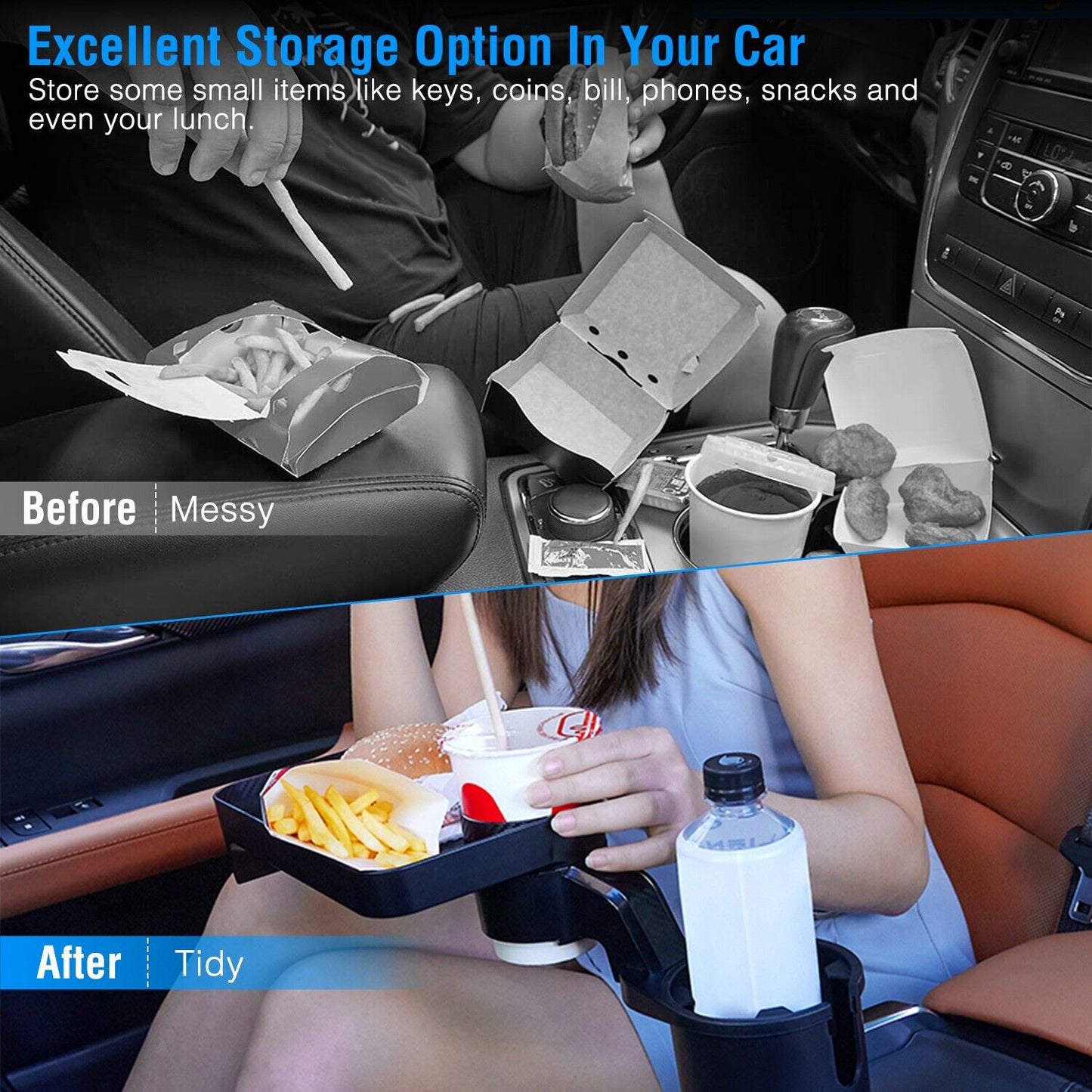 360 Rotating Car Cup Holder Food Tray Table