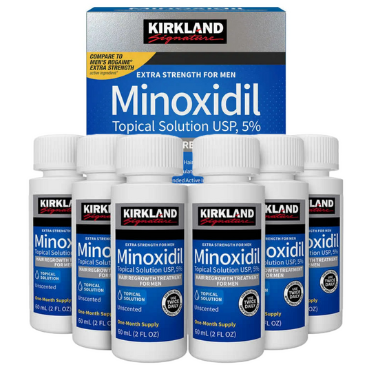 Kirkland Signature 5% Minoxidil Solution, Extra Strength Hair Regrowth Treatment For Men, 6 Months Supply