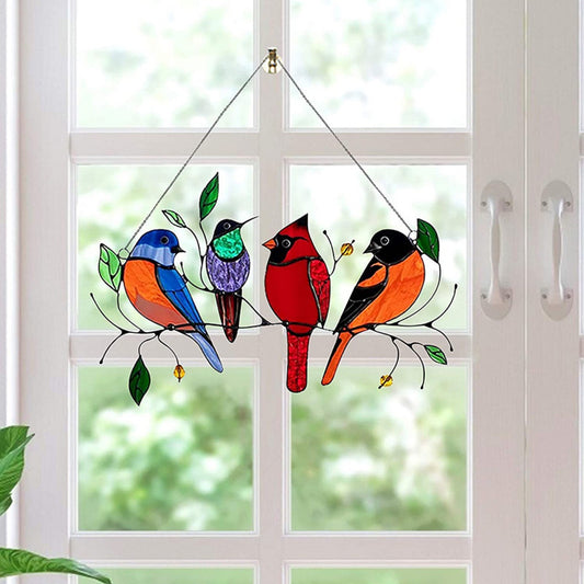 Stained Glass Birds Window Hanging Wall Decor